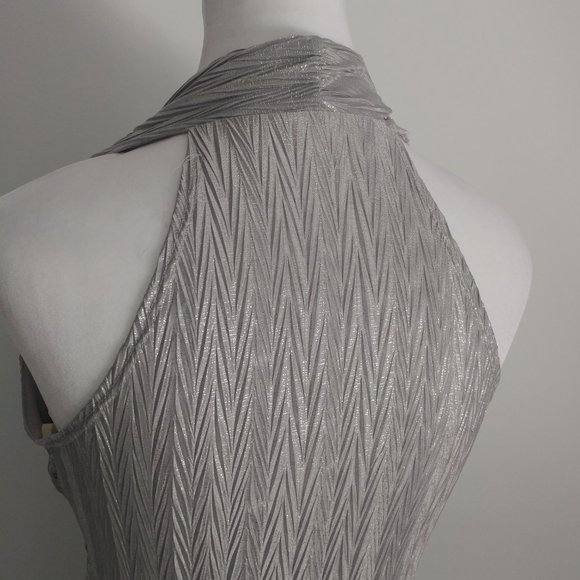 3/$25 Silver Halter Top Blouse Dressy Casual Crushed Pleats Marilyn Monroe MED - Picture 7 of 7